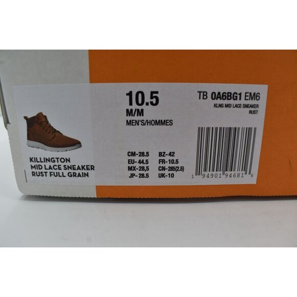 Timberland Mens Size 10.5 Killington Mid Lace Up Rust Full Grain Leather Sneaker - Picture 12 of 12